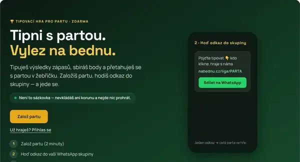 Úvodní stránka tipovací hry Na bednu